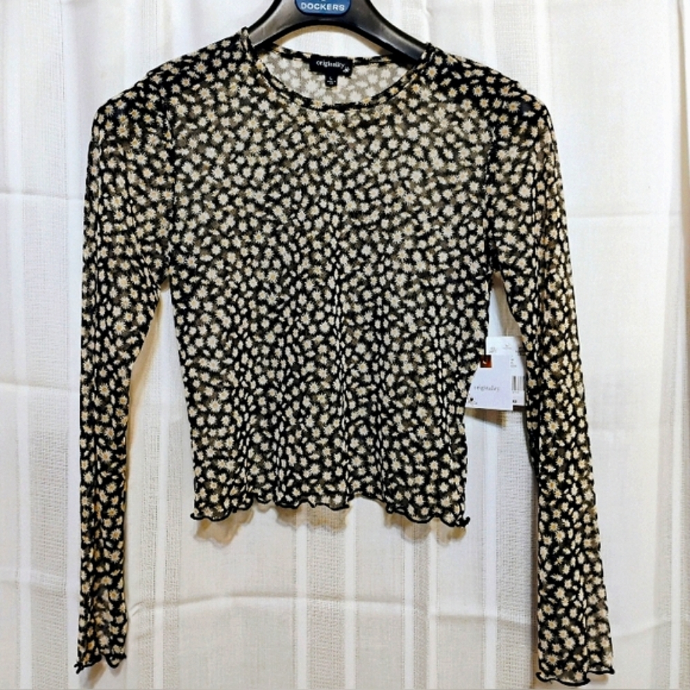 5/$50 Womens Originality Sheer Sunflower Print Top Sz. L